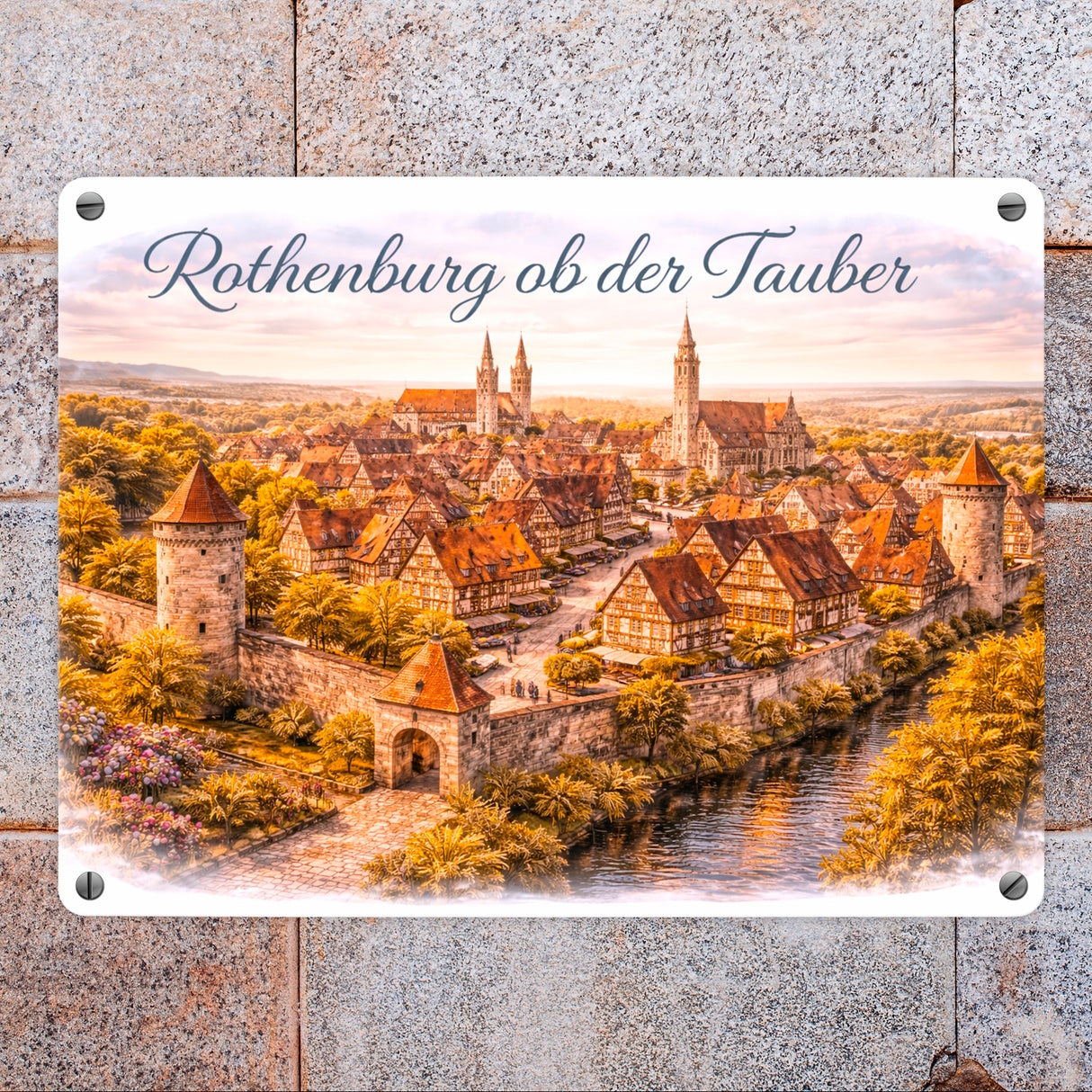Rothenburg ob der Tauber Skyline Mittelalter Altstadt Metallschild in 15x20 cm