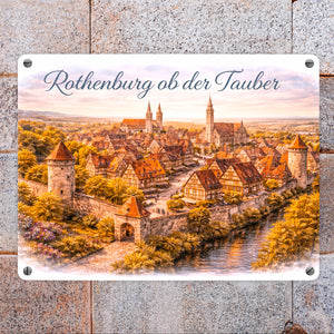 Rothenburg ob der Tauber Skyline Mittelalter Altstadt Metallschild in 15x20 cm