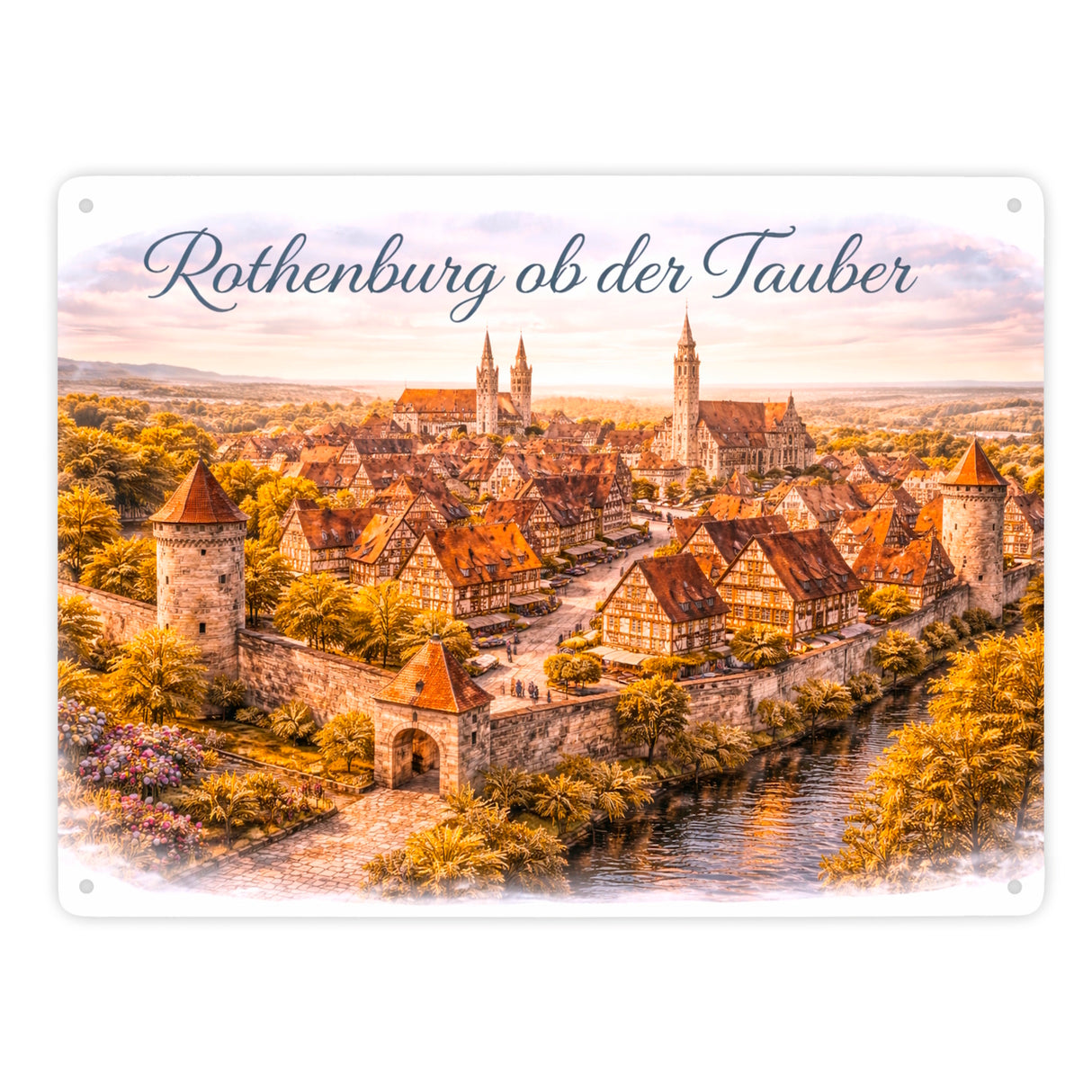Rothenburg ob der Tauber Skyline Mittelalter Altstadt Metallschild in 15x20 cm