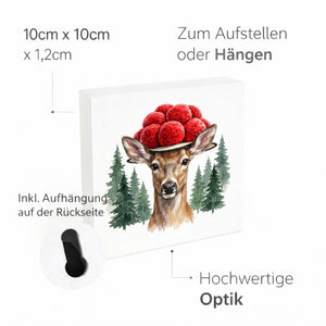 Schwarzwald Bollenhut - Wiese und Waldrand Tier Reh Holzbild in 10x10 cm zum Stellen oder Aufhängen