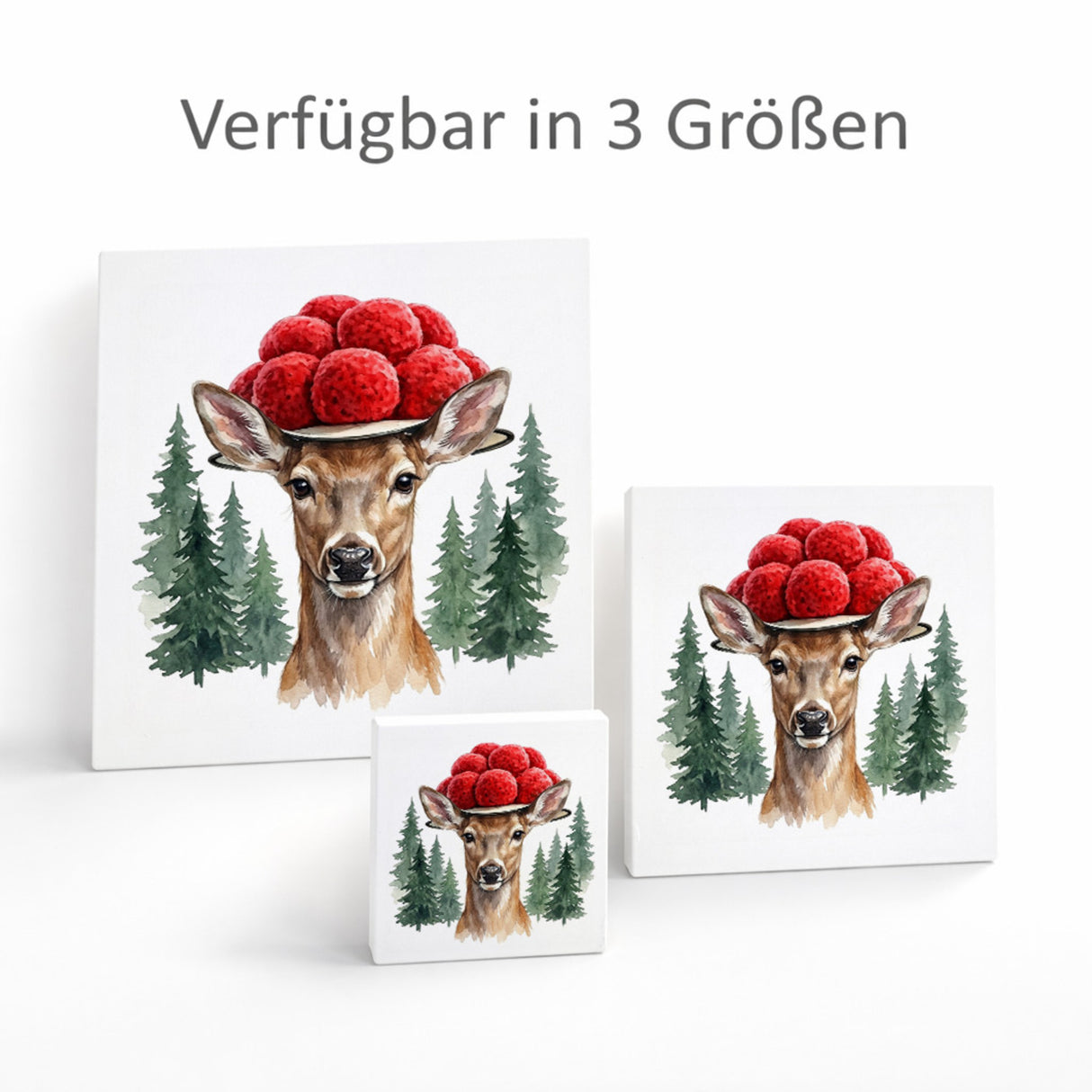 Schwarzwald Bollenhut - Wiese und Waldrand Tier Reh Holzbild in 10x10 cm zum Stellen oder Aufhängen