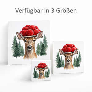 Schwarzwald Bollenhut - Wiese und Waldrand Tier Reh Holzbild in 10x10 cm zum Stellen oder Aufhängen