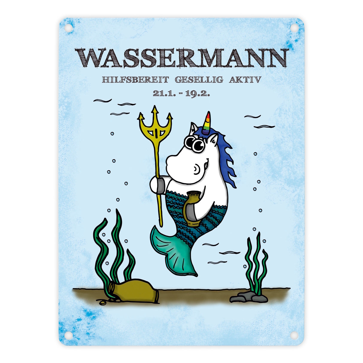 Honeycorns Sternzeichen Wassermann Einhorn Metallschild