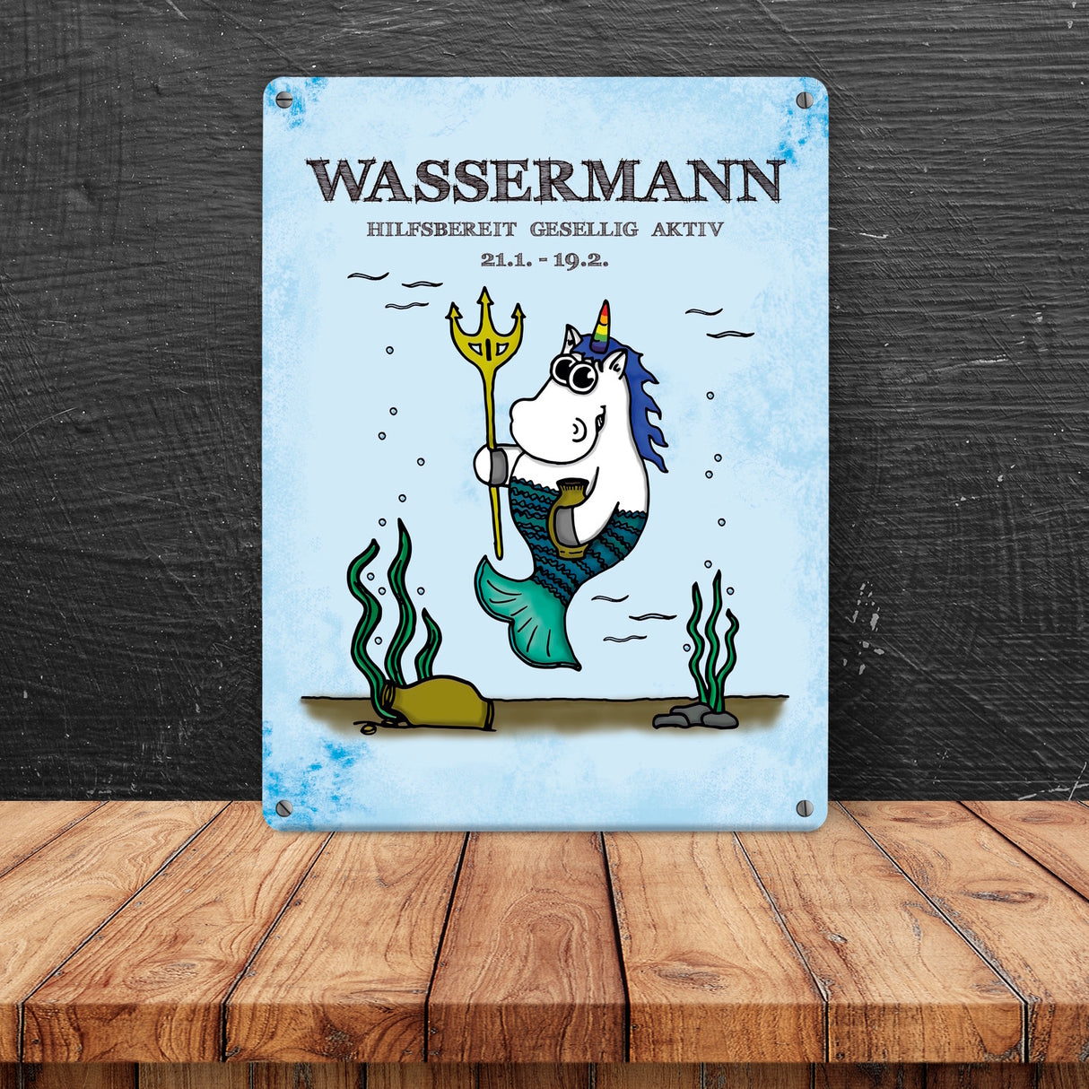 Honeycorns Sternzeichen Wassermann Einhorn Metallschild