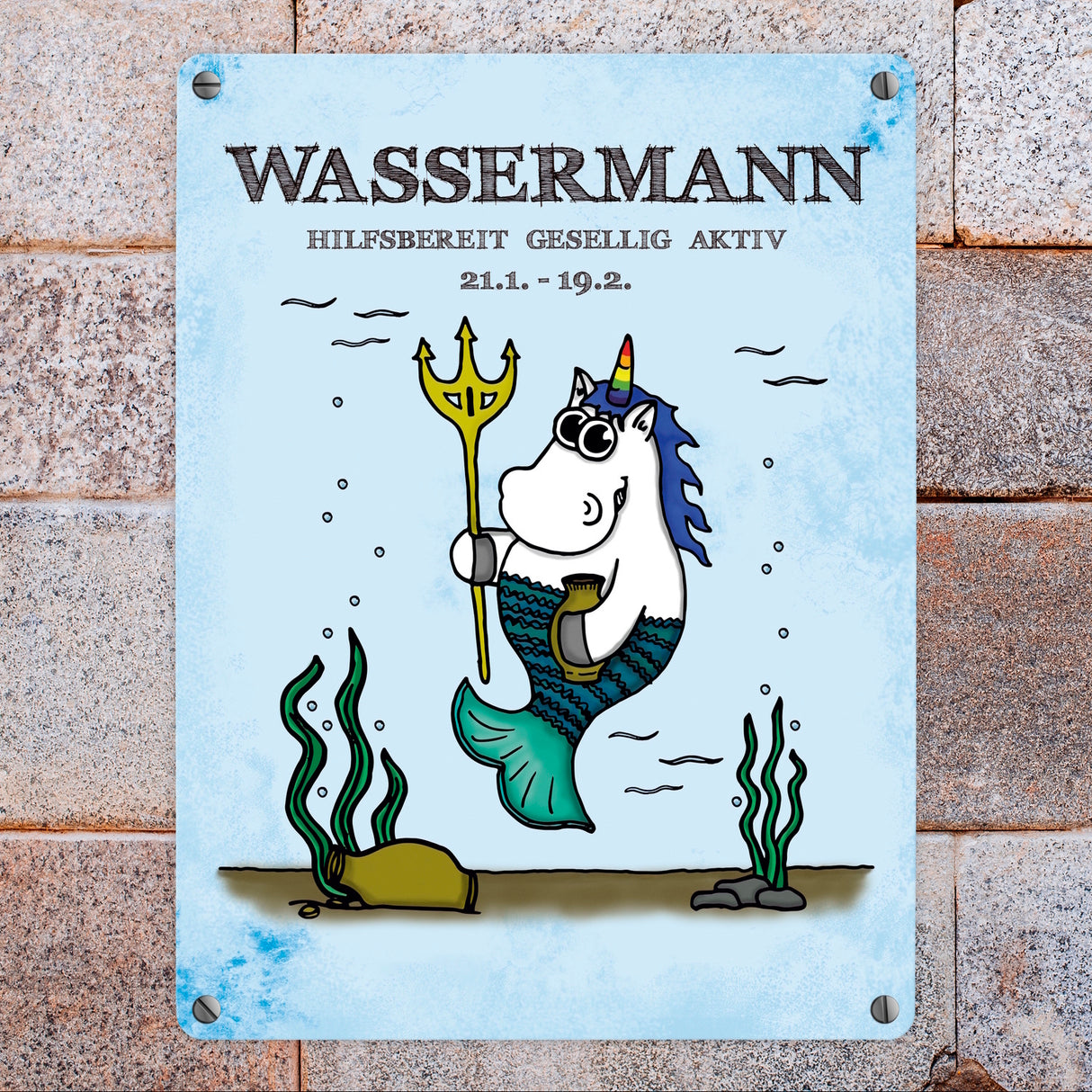 Honeycorns Sternzeichen Wassermann Einhorn Metallschild