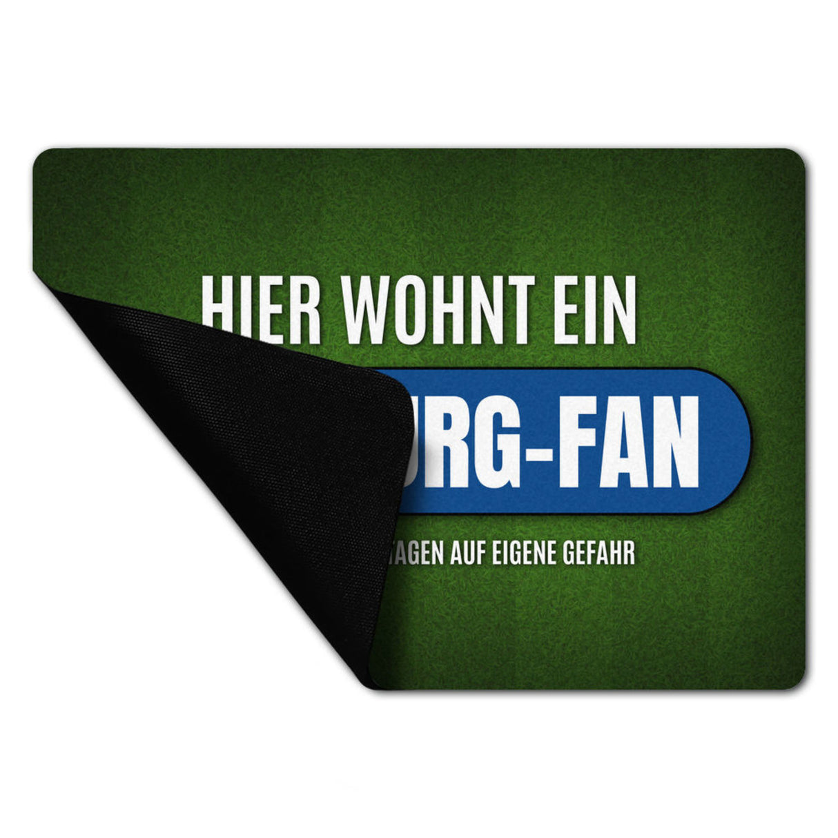 Hier wohnt ein Hamburg-Fan Fußmatte ohne Rand mit Rasen Motiv