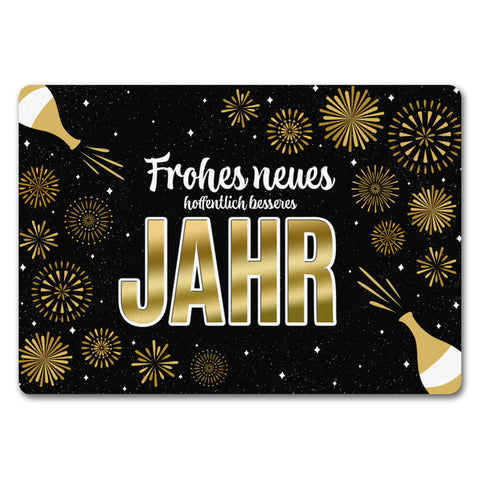 Frohes neues hoffentlich besseres Jahr Fußmatte ohne Rand mit Feuerwerk und Sekt Motiv