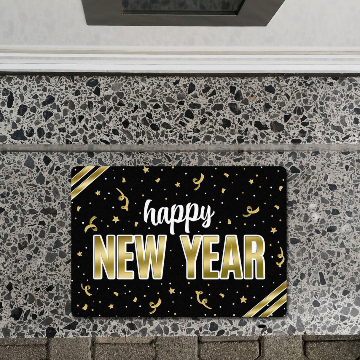 Happy new year Fußmatte ohne Rand mit Konfetti Motiv