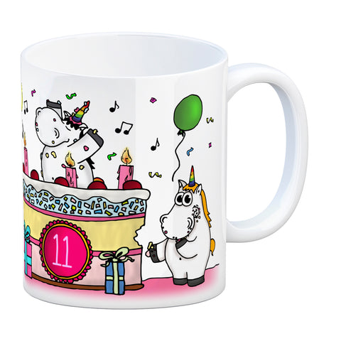 Kaffeebecher mit Einhorn Geburtstagsparty Motiv zum 11. Geburtstag