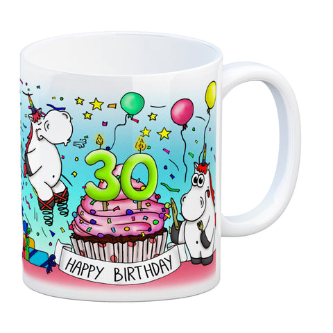 Honeycorns Tasse zum 30. Geburtstag mit Muffin und Einhorn Party