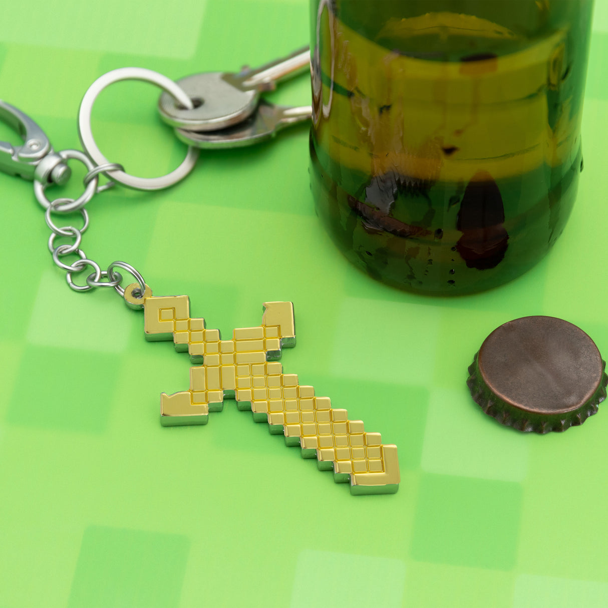 Minecraft Goldschwert Flaschenöffner mit Schlüsselanhänger