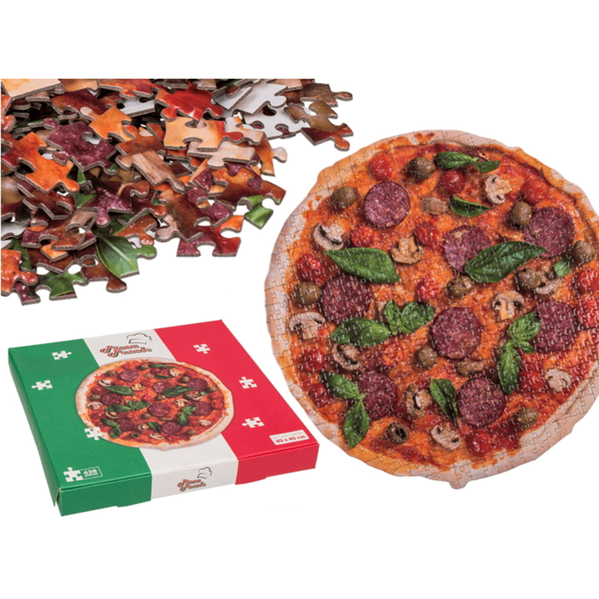 Pizza Salami Puzzle mit 438 Teilen in Pizzakarton