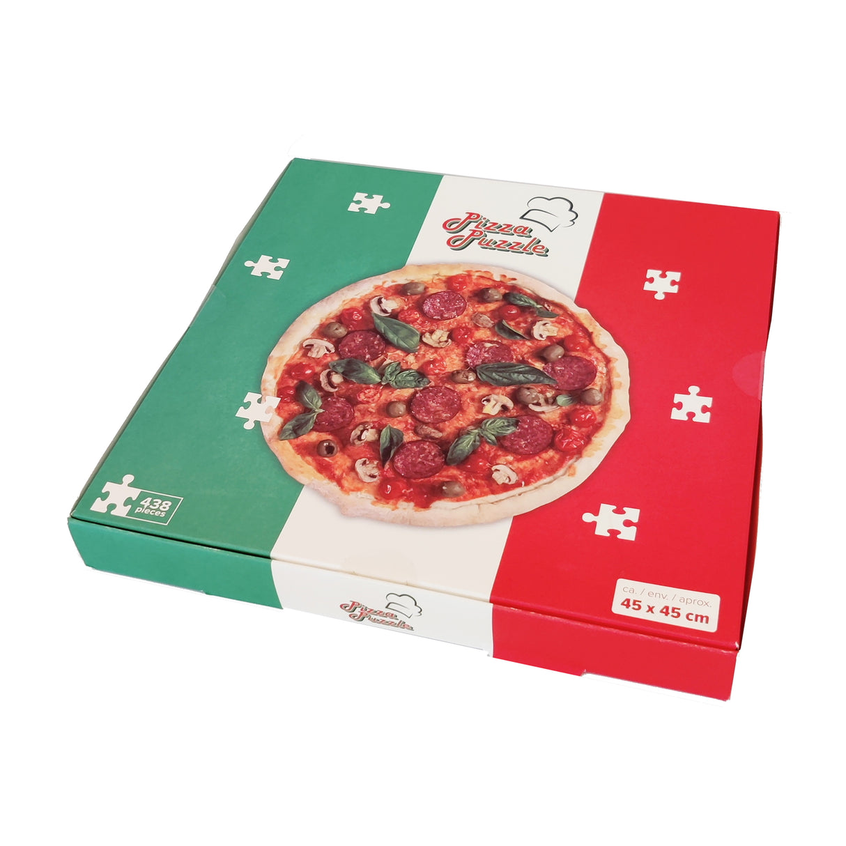 Pizza Salami Puzzle mit 438 Teilen in Pizzakarton
