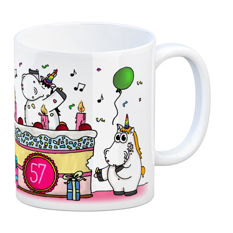 Kaffeebecher mit Einhorn Geburtstagsparty Motiv zum 57. Geburtstag