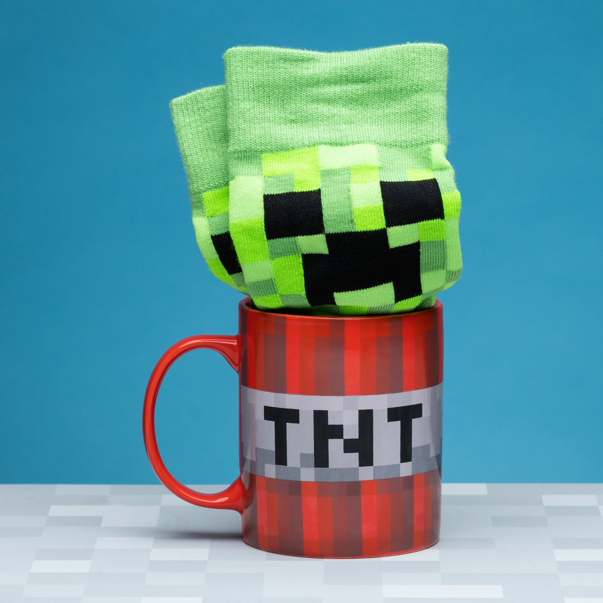Minecraft TNT Kaffeebecher mit Creeper Socken