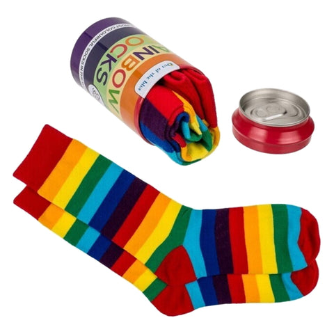 Regenbogen Socken im Paar in schöner Metalldose