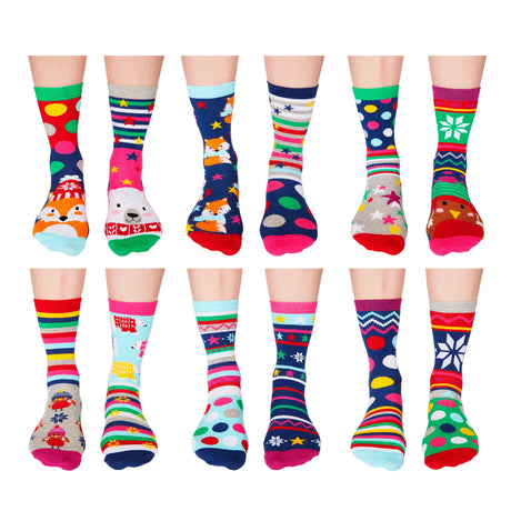 12 Weihnachtstage Oddsocks Socken Weihnachtskalender für Frauen in 37-42