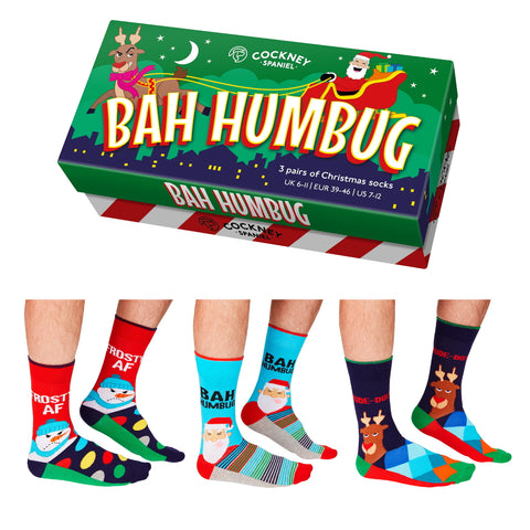 Bah Humbug! Weihnachtsmuffel Socken mit Geschenkverpackung in 39-46 (3 Paar)