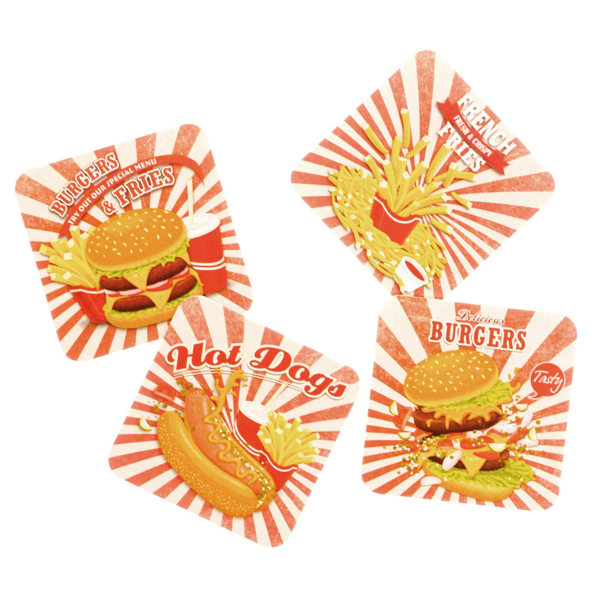 Die Fast Food Diner Untersetzer aus Pappe im 12er Set