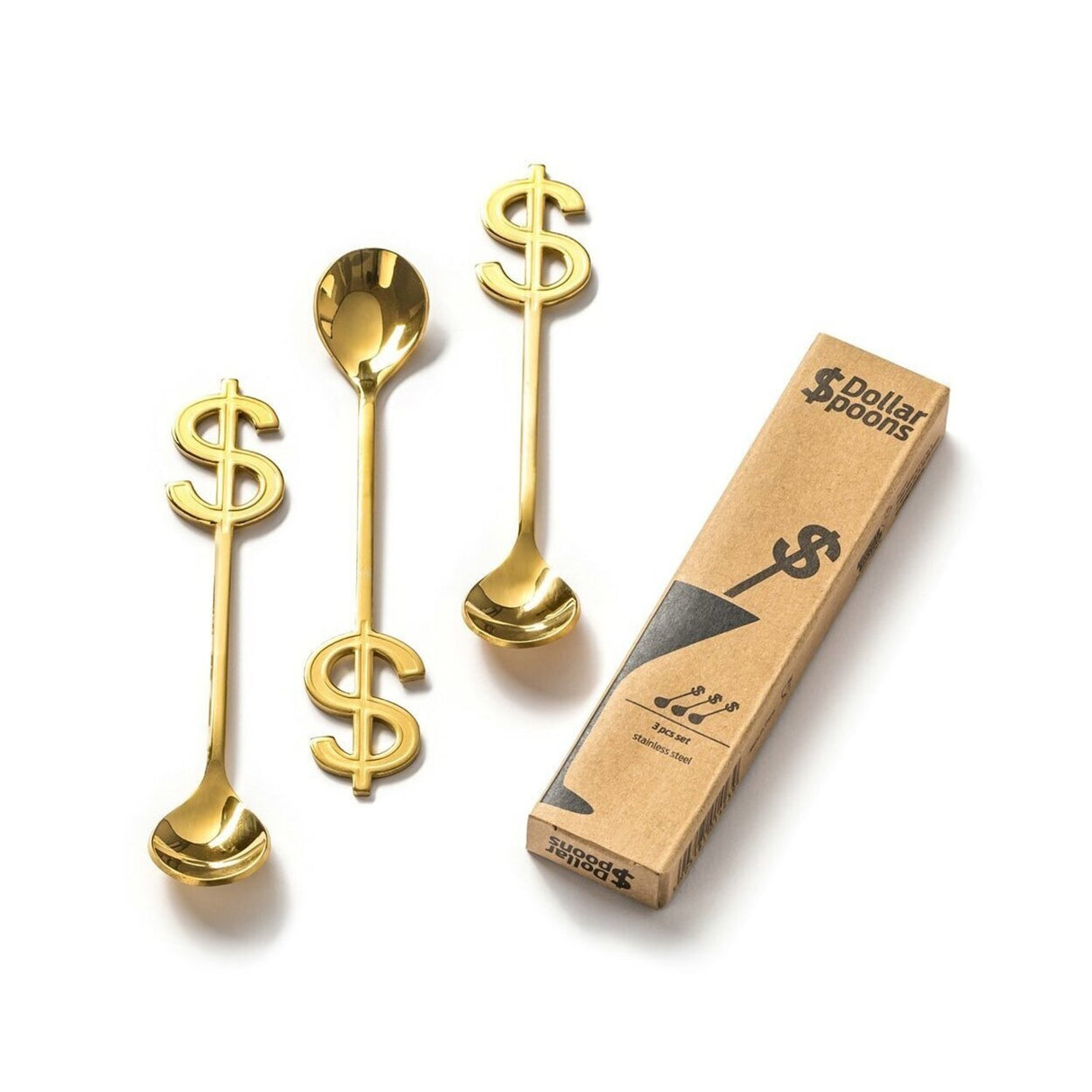 Dollarzeichen Kaffeelöffel in gold im 3er Set