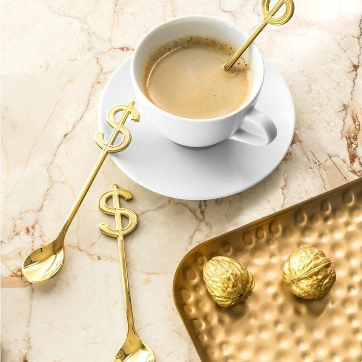 Dollarzeichen Kaffeelöffel in gold im 3er Set