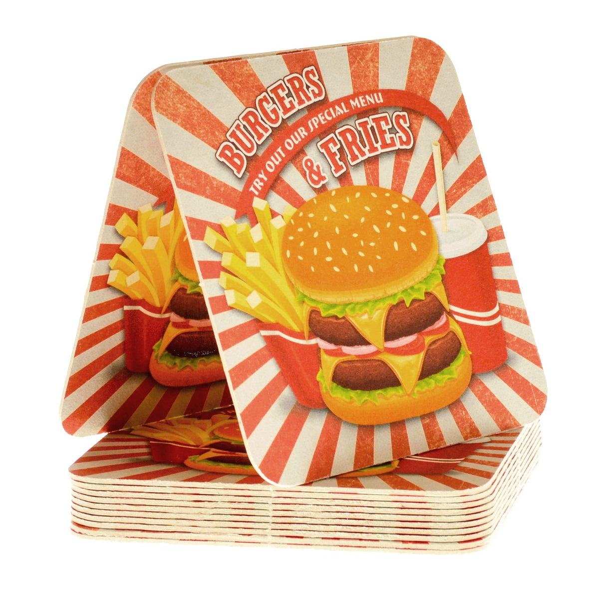 Die Fast Food Diner Untersetzer aus Pappe im 12er Set