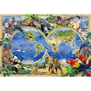 Wildtiere und Weltkarte Puzzle mit 150 Teilen aus Holz