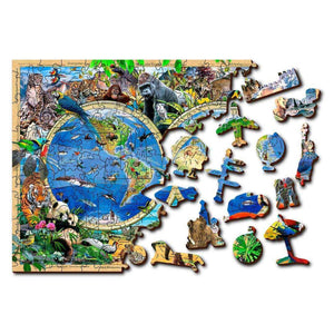 Wildtiere und Weltkarte Puzzle mit 150 Teilen aus Holz