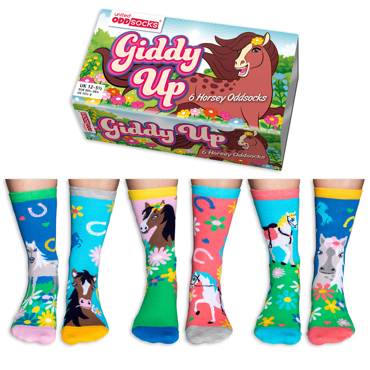 Giddy Up Pferde Oddsocks Socken in 30,5-38,5 im 6er Set