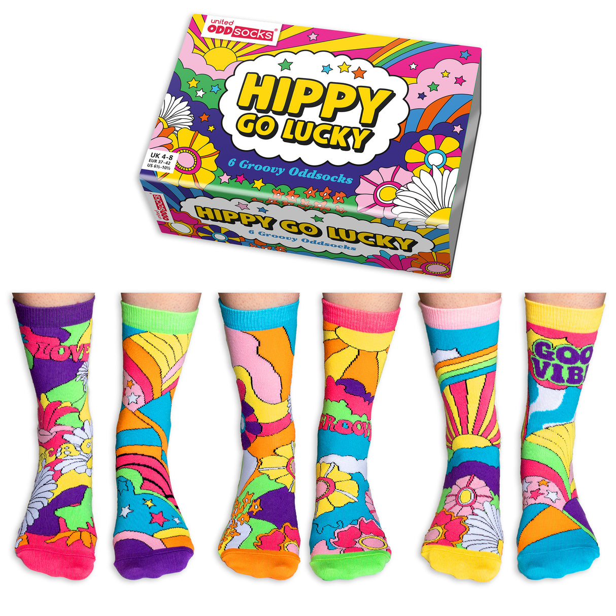 Hippy go Lucky Hippie Oddsocks Socken in 37-42 im 6er Set