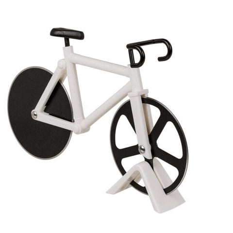 Fahrrad Pizzaschneider in weiß mit Ständer