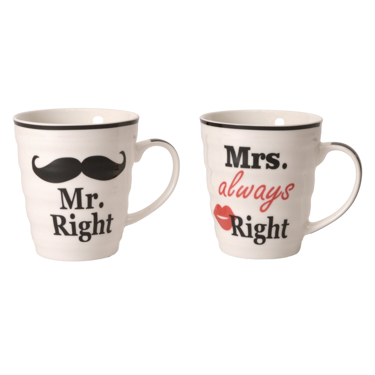 2er Set Mr. Right und Mrs. always Right Kaffeebecher in Geschenkverpackung