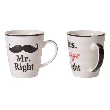 2er Set Mr. Right und Mrs. always Right Kaffeebecher in Geschenkverpackung