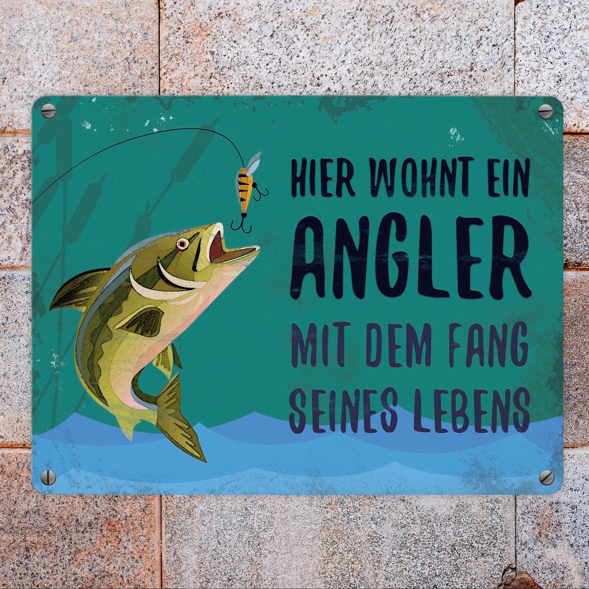Angler mit dem Fang seines Lebens Blechschild in 15x20 cm