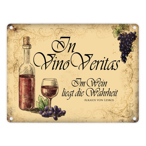 Metallschild mit Wein Motiv und Spruch: In Vino Vertias