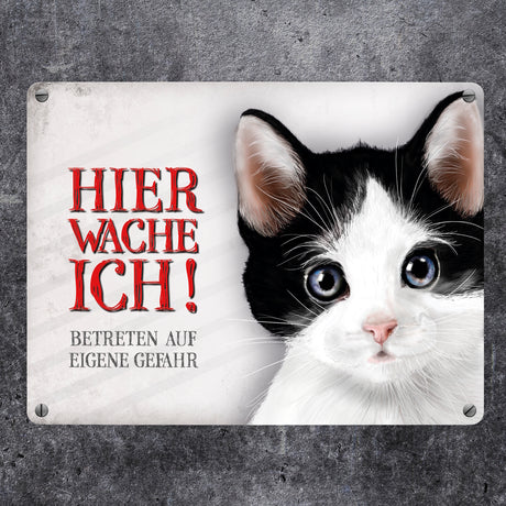Metallschild mit Katze Motiv und Spruch: Betreten auf eigene Gefahr ...