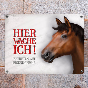 Metallschild mit Pferd Motiv und Spruch: Betreten auf eigene Gefahr - Koppelschild, Warnschild