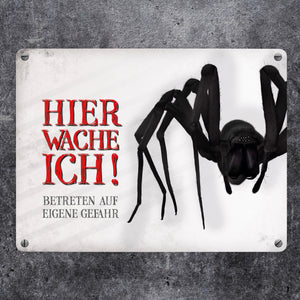 Metallschild mit Spinne Motiv und Spruch: Betreten auf eigene Gefahr ...