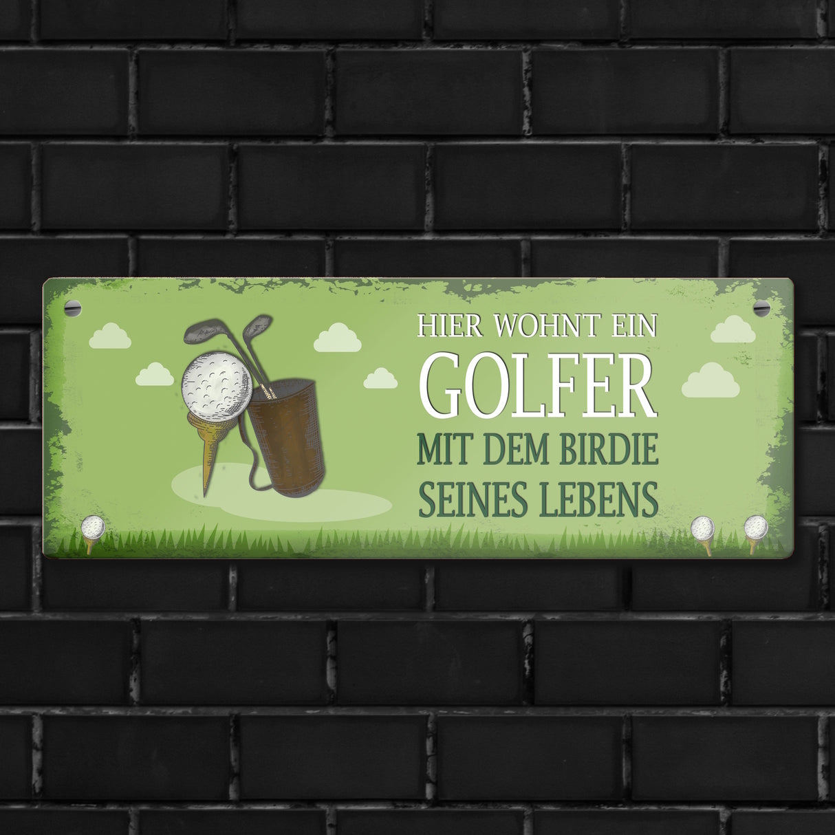 Metallschild mit Spruch: Hier wohnt ein Golfer - mit dem ...