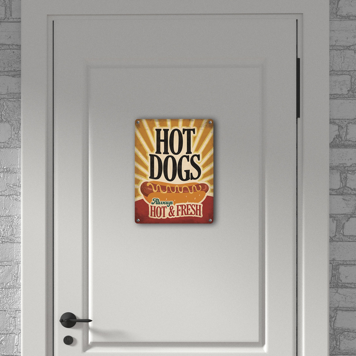 Metallschild mit American Diner Classics - Hot Dogs Motiv