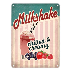 Metallschild mit American Diner Classics - Milkshake Motiv