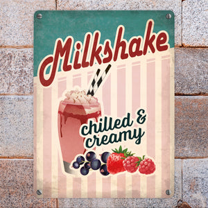 Metallschild mit American Diner Classics - Milkshake Motiv