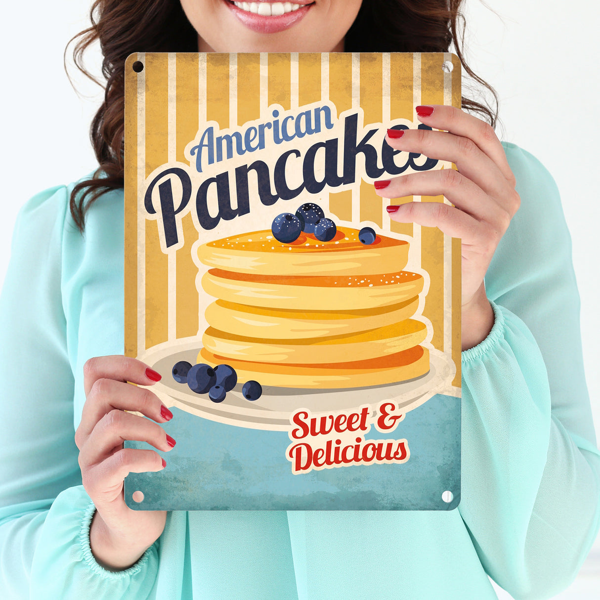 Metallschild mit American Diner Classics - Pancakes Motiv