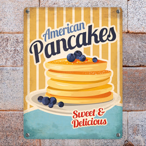 Metallschild mit American Diner Classics - Pancakes Motiv