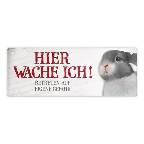 Metallschild mit Hase Motiv und Spruch: Betreten auf eigene Gefahr ...