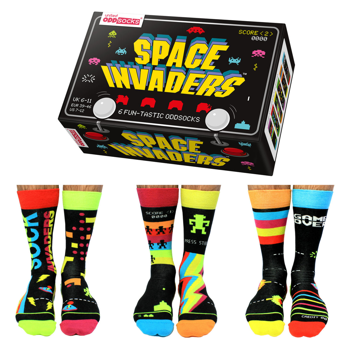 Space Invaders Oddsocks Socken in 39-46 im 6er Set