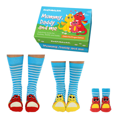 Oddie der Drache Cucamelon Socken für Eltern und Baby