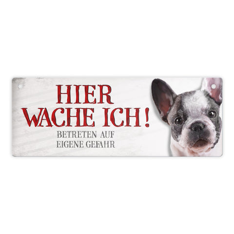 Metallschild mit Französische Bulldogge Motiv und Spruch: Betreten auf eigene Gefahr ...