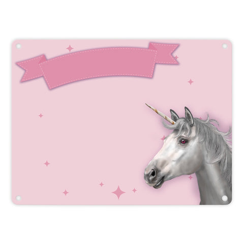 Metallschild mit Einhorn Stalltafel Motiv zum selbst Beschriften