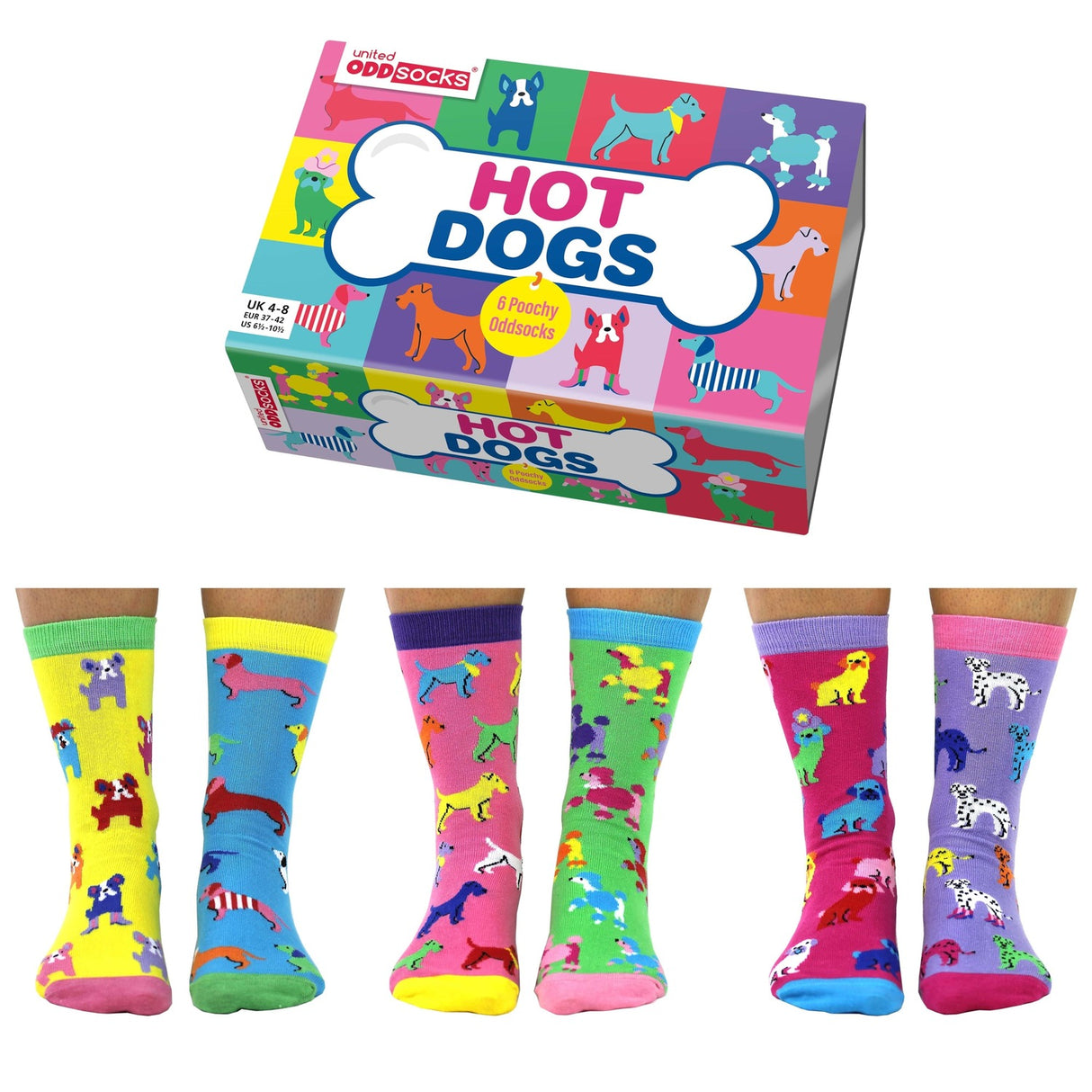 Hot Dogs Hunde Oddsocks Socken in 37-42 im 6er Set